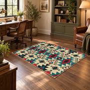 multicolor colorful southwestern tribal pattern area rug, soft surface detail