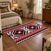 red black and white tribal cross geometric pattern area rug, full pattern view
