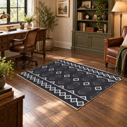 charcoal gray minimal diamond pattern area rug, soft surface detail