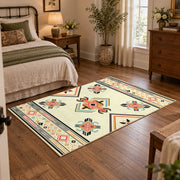 cream and multicolor folk botanical pattern area rug, full pattern view
