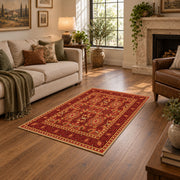burnt orange traditional ornamental border area rug, cozy home setting