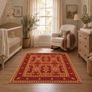 burnt orange traditional ornamental border area rug, full pattern view