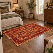 burnt orange traditional ornamental border area rug, soft surface detail