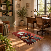 terracotta and teal balanced stone composition area rug, complete product view