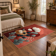 terracotta and teal balanced stone composition area rug, full pattern view