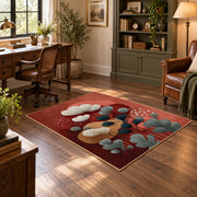 terracotta and teal balanced stone composition area rug, soft surface detail