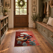 terracotta and teal balanced stone composition area rug, front room mockup
