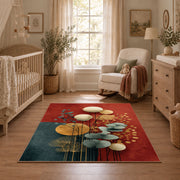 teal and orange balanced stone composition area rug, full pattern view