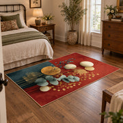 teal and orange balanced stone composition area rug, soft surface detail