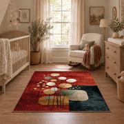 rust and cream balanced stone composition area rug, full pattern view