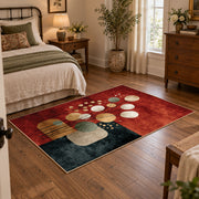 rust and cream balanced stone composition area rug, soft surface detail