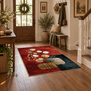 rust and cream balanced stone composition area rug, close decorative detail