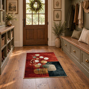 rust and cream balanced stone composition area rug, front room mockup