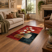rust and cream balanced stone composition area rug, ornamental detail view