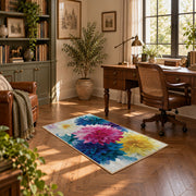 bright multicolor watercolor flower blossoms area rug, complete product view
