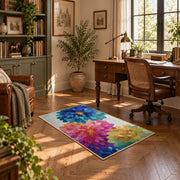bright multicolor watercolor flower blossom area rug, complete product view