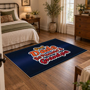 navy and red basketball typography design area rug, soft surface detail
