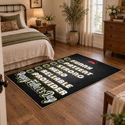 black and green sports strategy typography area rug, soft surface detail