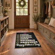 black and green sports strategy typography area rug, front room mockup