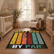 black and gold retro father quote typography area rug, full pattern view