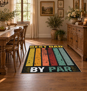 black and gold retro father quote typography area rug, front room mockup