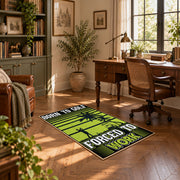 lime green and black baseball typography graphic area rug, complete product view