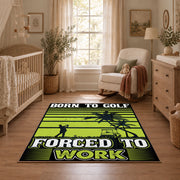 lime green and black baseball typography graphic area rug, full pattern view