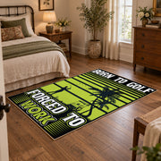 lime green and black baseball typography graphic area rug, soft surface detail
