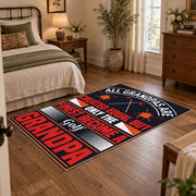black and red athletic typography graphic area rug, soft surface detail