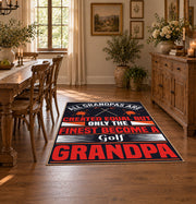black and red athletic typography graphic area rug, front room mockup