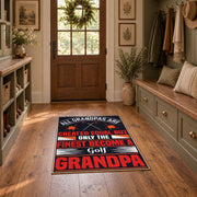 black and red athletic typography graphic area rug, wide interior view
