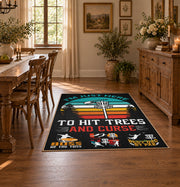 black and teal vintage sports badge design area rug, close decorative detail