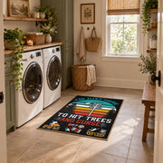 black and teal vintage sports badge design area rug, wide interior view