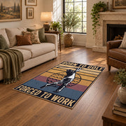 tan and black vintage basketball graphic area rug, cozy home setting