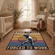 tan and black vintage basketball graphic area rug, full pattern view