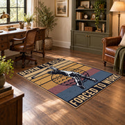 tan and black vintage basketball graphic area rug, wood floor styling