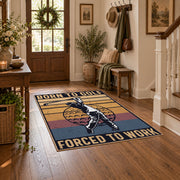 tan and black vintage basketball graphic area rug, close decorative detail