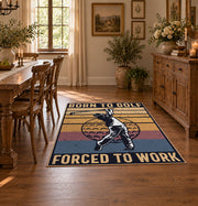 tan and black vintage basketball graphic area rug, front room mockup
