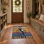tan and black vintage basketball graphic area rug, wide interior view