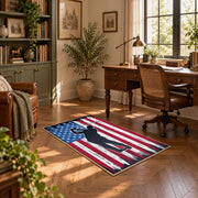 red white and blue patriotic football and flag design area rug, complete product view