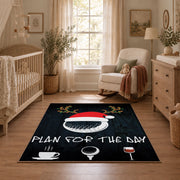 black and multicolor billiards ball graphic area rug, full pattern view