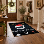 black and multicolor billiards ball graphic area rug, close decorative detail