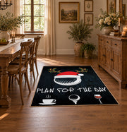 black and multicolor billiards ball graphic area rug, front room mockup
