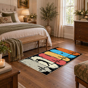 orange blue and cream retro boxing gloves graphic area rug, complete product view