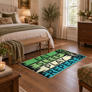 green blue eat sleep play repeat typography area rug, complete product view
