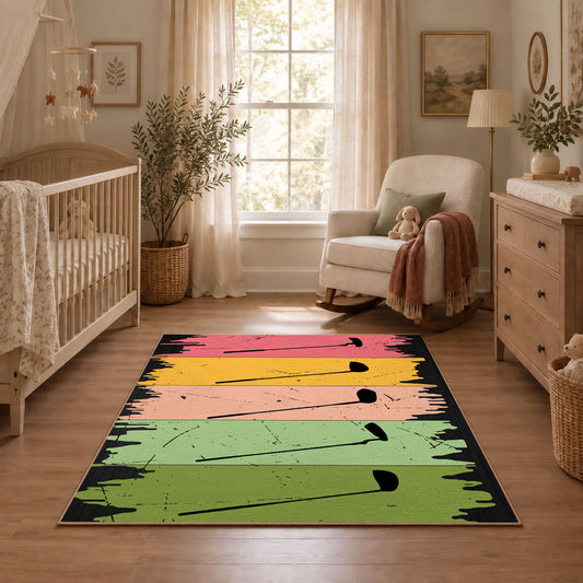 pastel rainbow brushstroke abstract area rug, featured room view