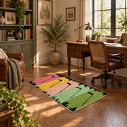 pastel rainbow brushstroke abstract area rug, complete product view