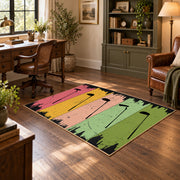 pastel rainbow brushstroke abstract area rug, soft surface detail