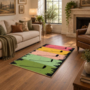 pastel rainbow brushstroke abstract area rug, design detail view