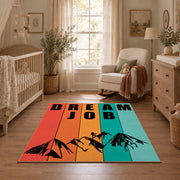 orange teal retro dare typography area rug, featured room view